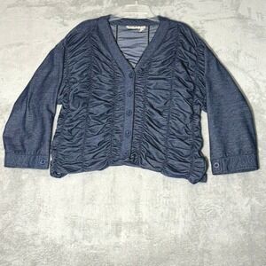 Gold Flava Womens Plus Size 24 Denim Blue Ruched Cardigan Jacket Cropped